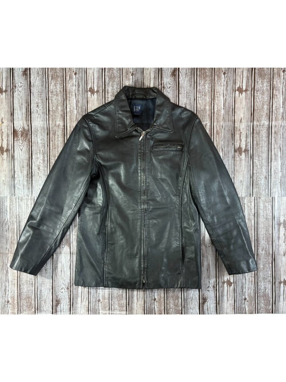 GAP Genuine Leather full zip Jacket Size M color black Vintage Y2K